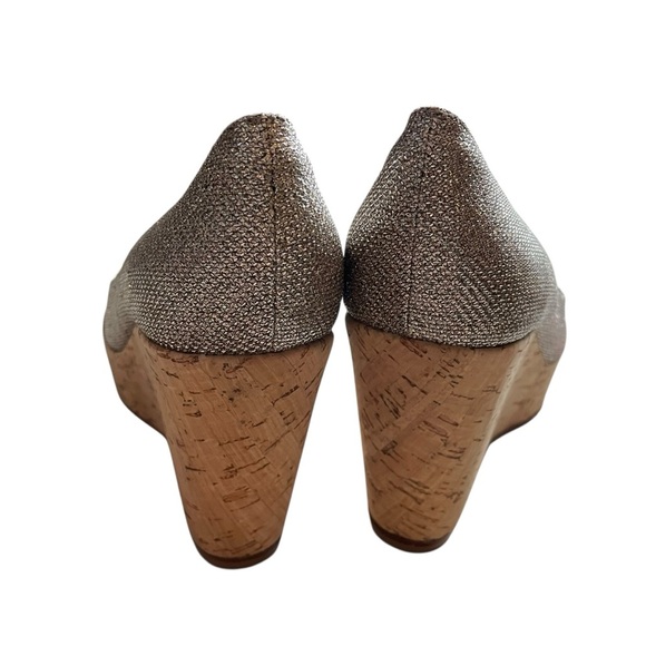 Stuart Weitzman Cork Wedge Peep Toe Glitter Heels 7.5 - Picture 9 of 13